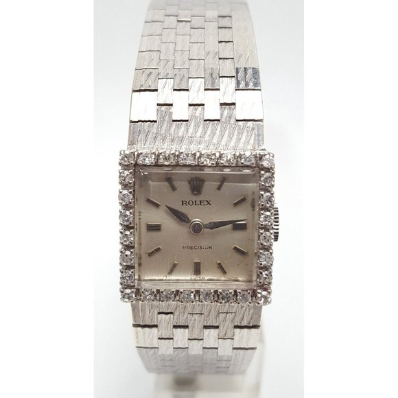 Rolex Accessories - Vintage Rolex 18k White Gold Bracelet Precision Diamond Bezel 3408 Calibre 1300